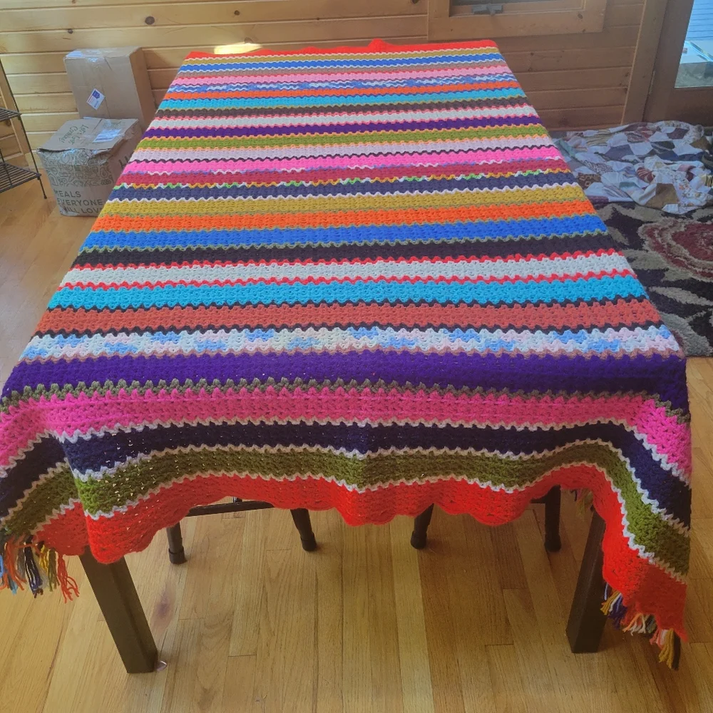 Vintage Multi-Color Handmade Crochet Afghan‎